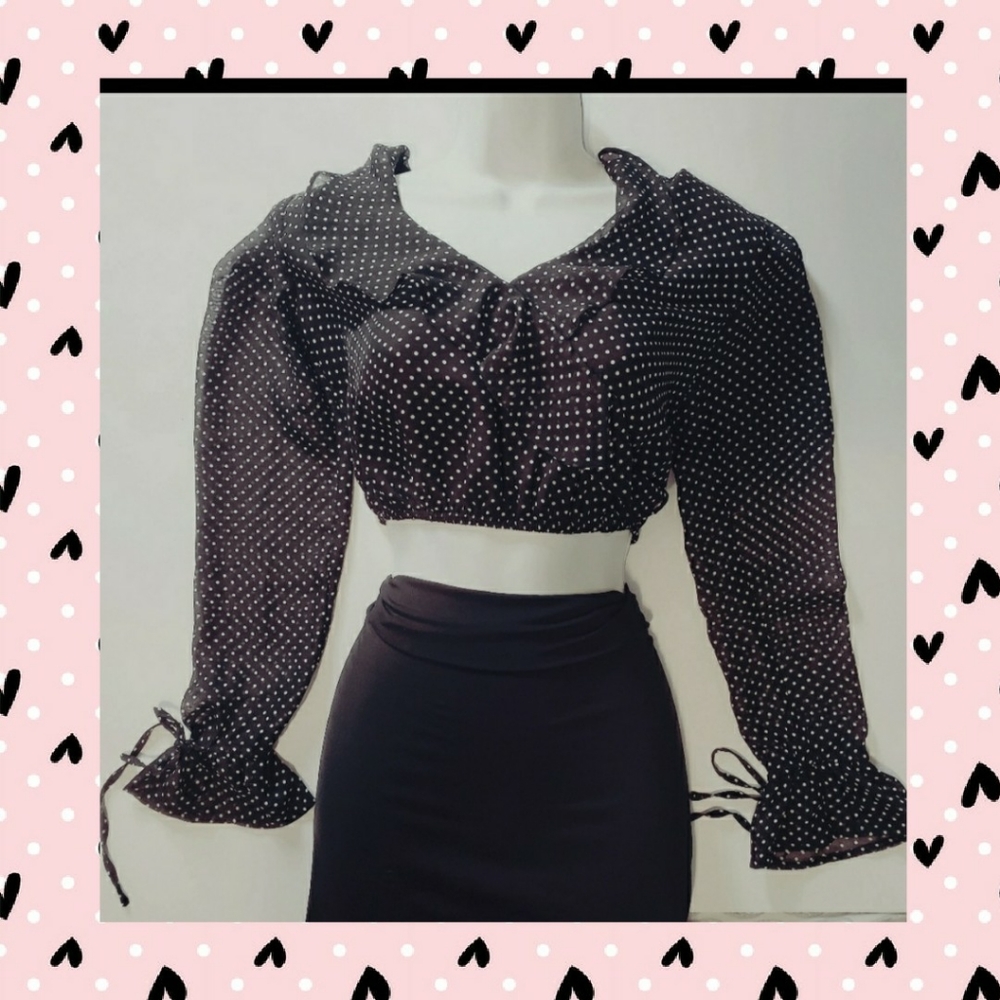 Honey Punch Ruffled Dotted Crop Top XS